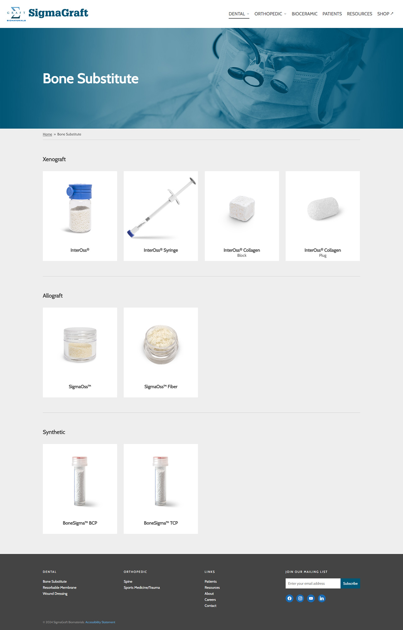 The entire length of the all products page shown in one screenshot.